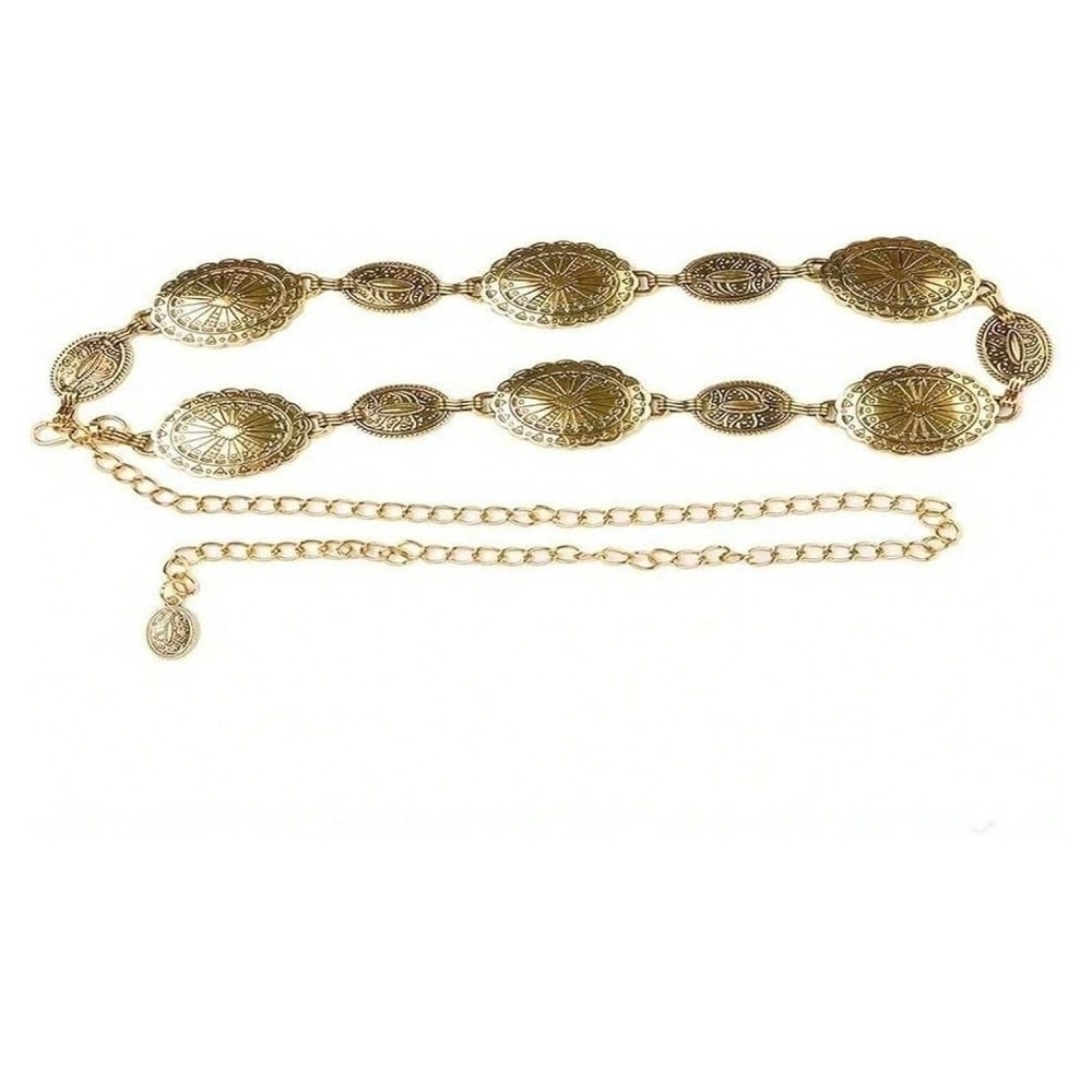Gold Metal Chain Belt with Oval Medallions Waist Hip Body Jewelry - Picture 4 of 4